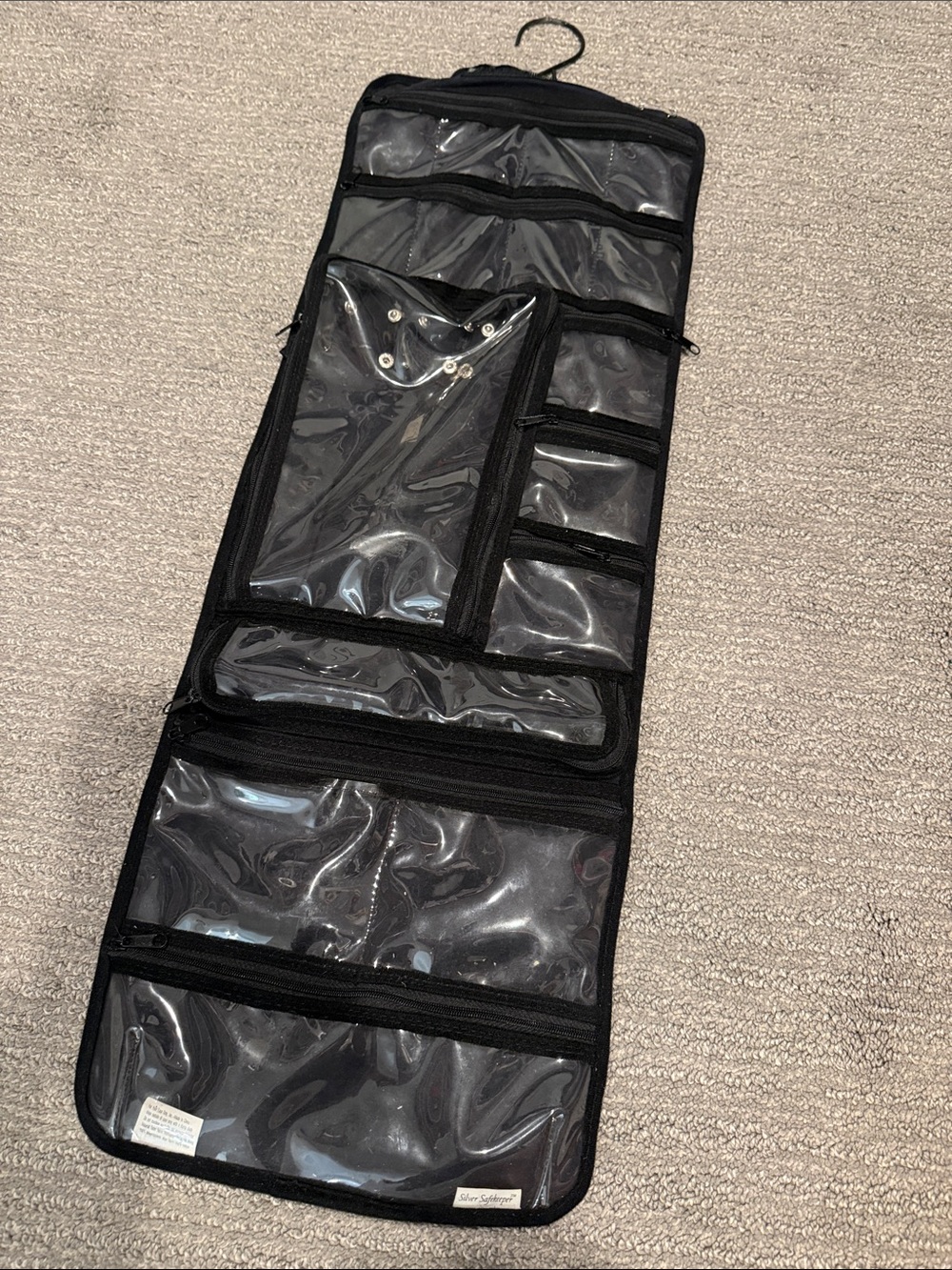 Clear Hanging jewelry Organizer with Black Trim